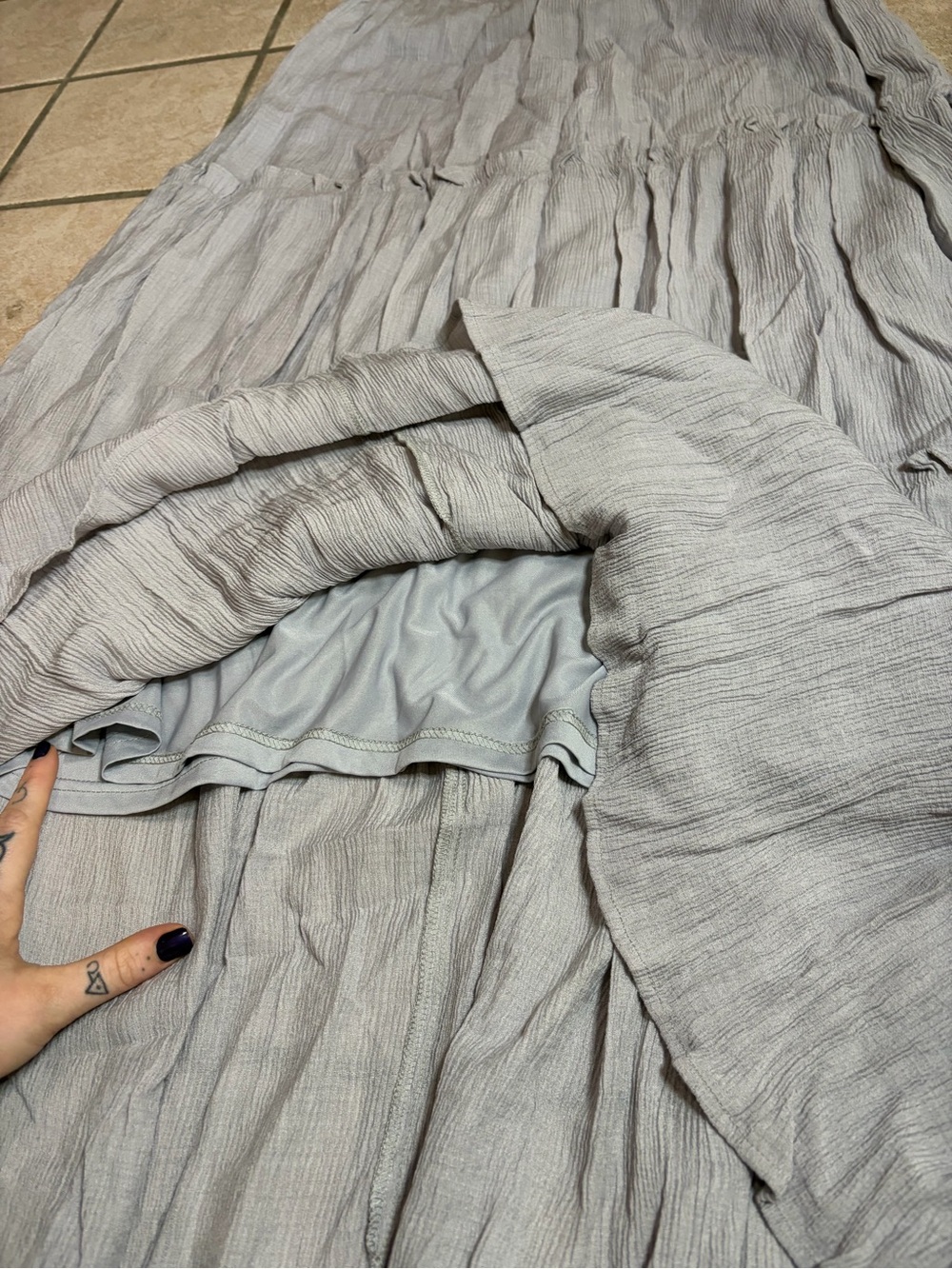 NWT Vada Winter x Maverick Tiered Smocked Boho Maxi Dress (Grey/Mauve) S - Picture 5 of 9